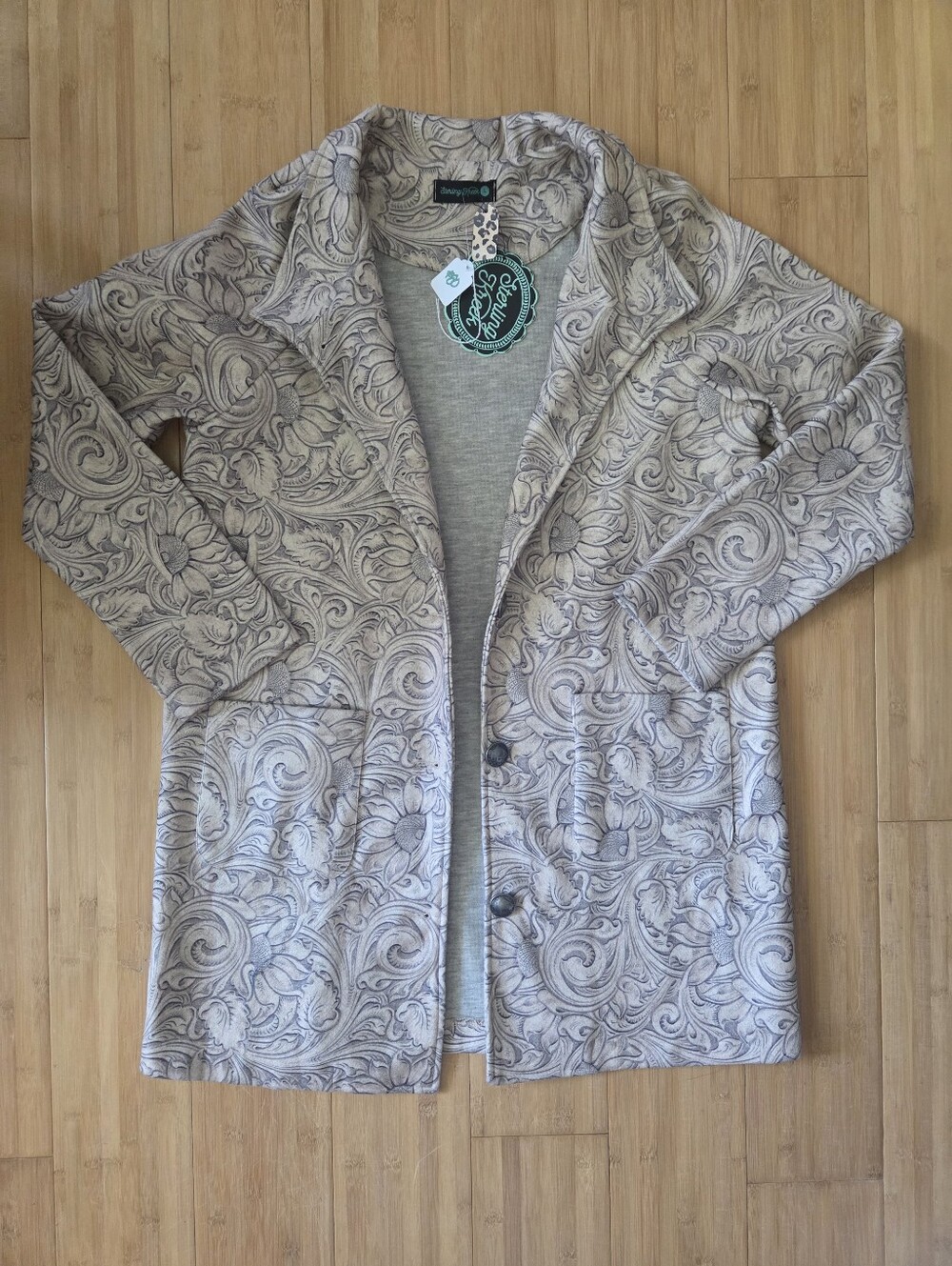 Paisley Open-Front Knit Blazer